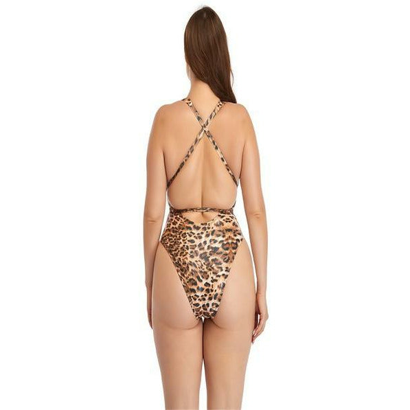 Go Deeper Leopard Print One Piece Swimsuit (TAN) - prospeakforathletes