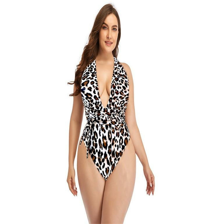Go Deeper Leopard Print One Piece Swimsuit (WHITE) - prospeakforathletes